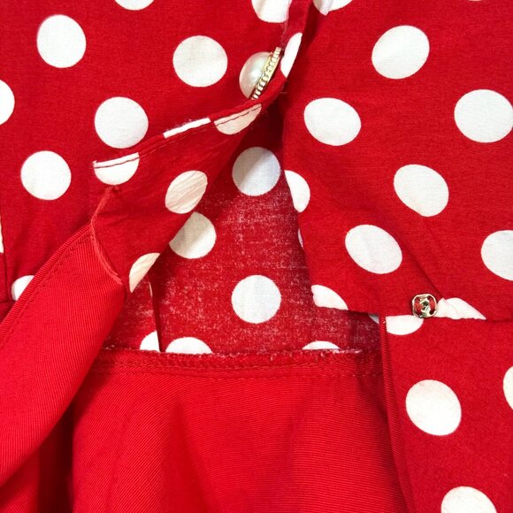 Vtg 80s MENU Polka Dot Peplum Blouse Puff Sleeves Sweetheart Red White Office - Picture 4 of 13